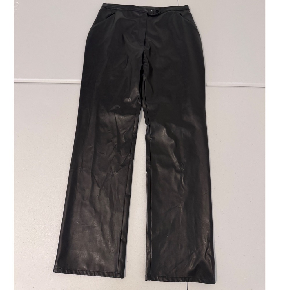 Ravel Black Faux Leather High Waisted Straight Leg Pants Women Size L y2k u3